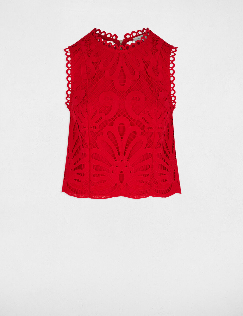 Top de encaje sin mangas rojo mujer