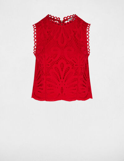 Top de encaje sin mangas rojo mujer