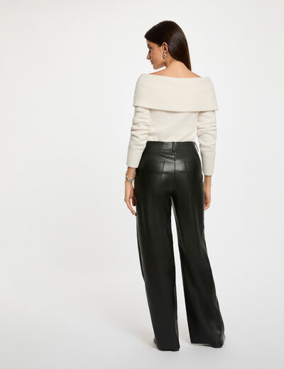 Jersey con cuello bardot marfil mujer