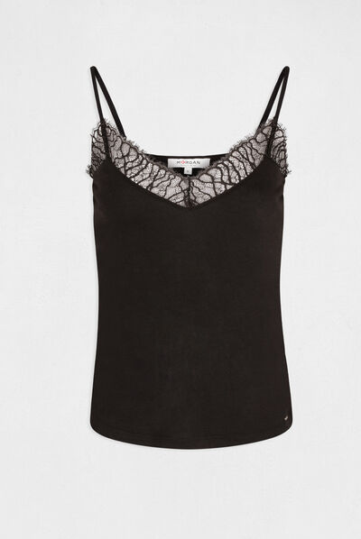 Top tirantes finos con encaje negro mujer