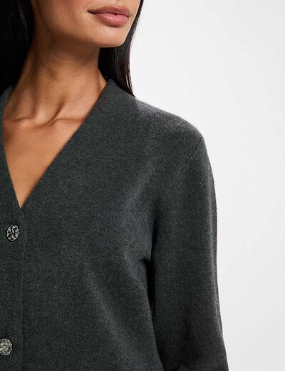 C&aacute;rdigan de punto con cuello en V gris oscuro mujer