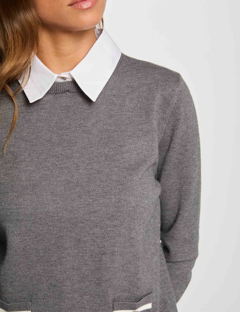 Jersey cuello tipo camisa gris oscuro mujer