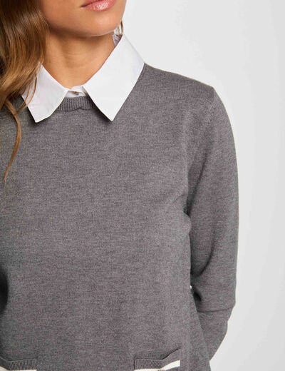 Jersey cuello tipo camisa gris oscuro mujer