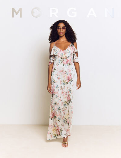 Vestido largo recto estampado multicolor mujer