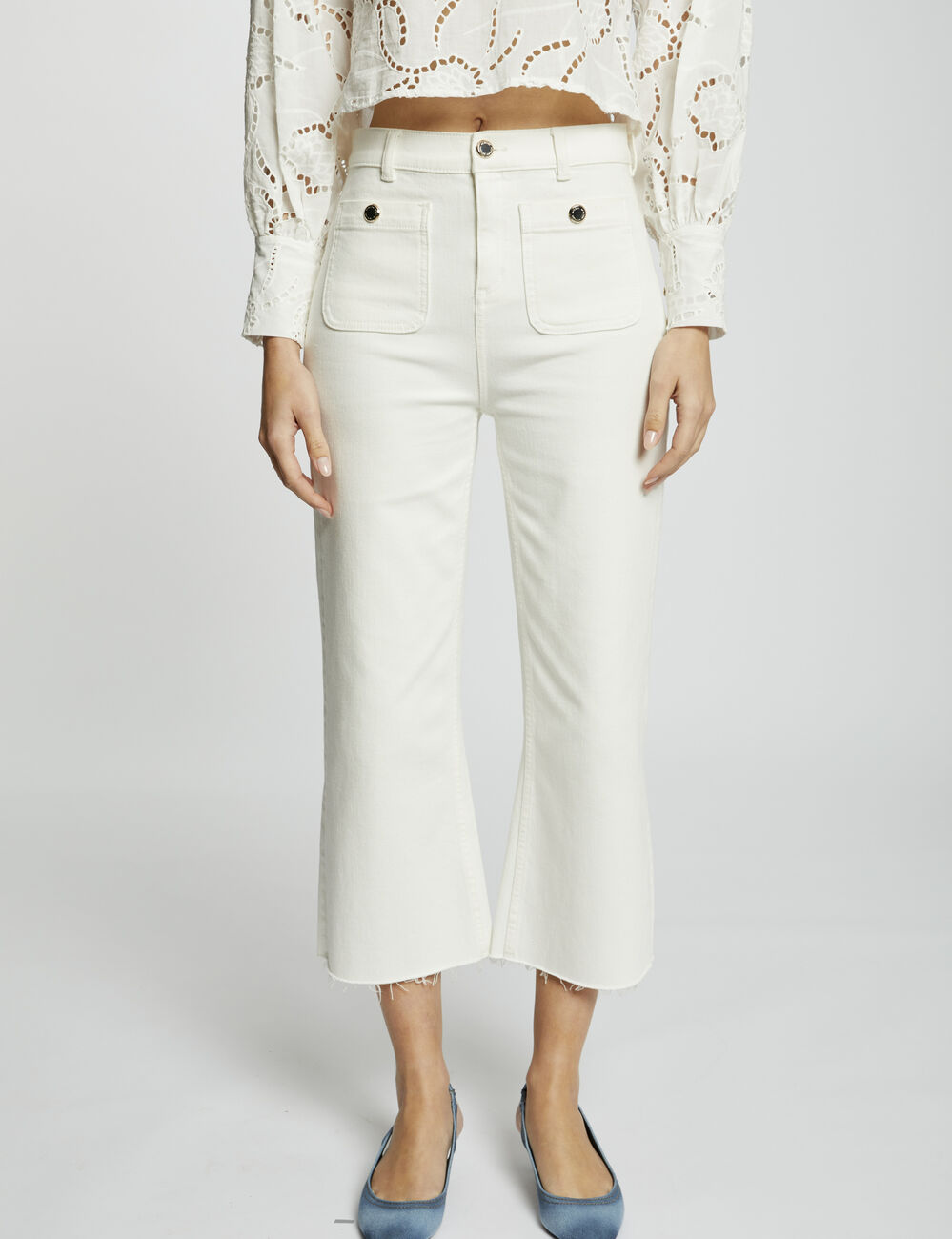 Pantalón pernera ancha marfil mujer