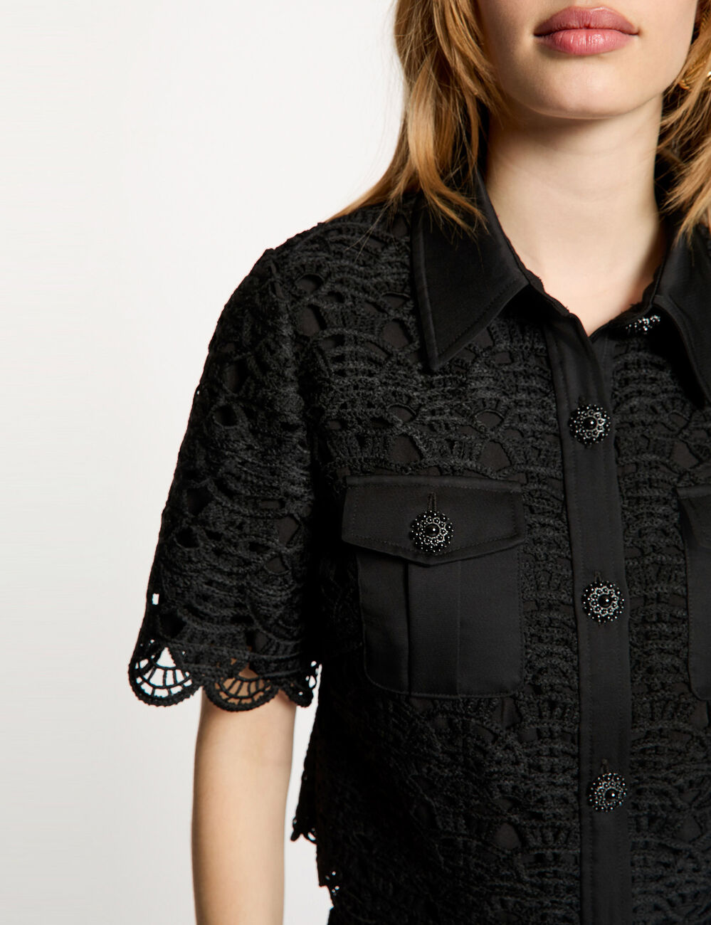 Camisa manga corta negro mujer