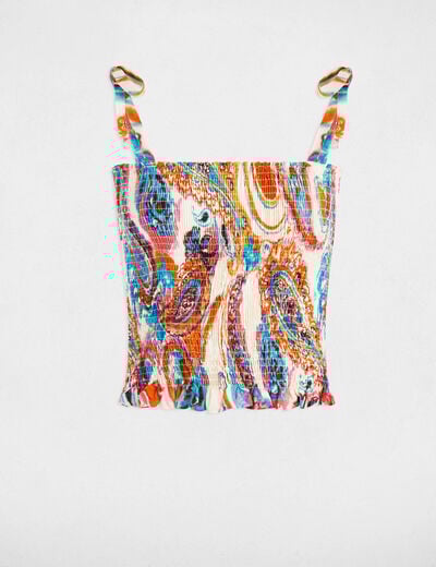 Top rizado estampado multicolor mujer