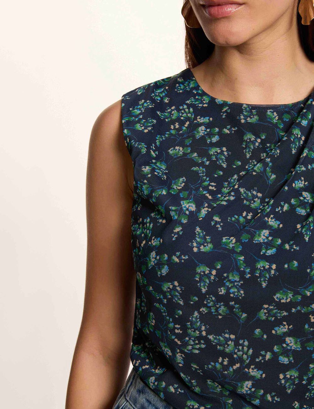 Top drapeado sin mangas multicolor mujer