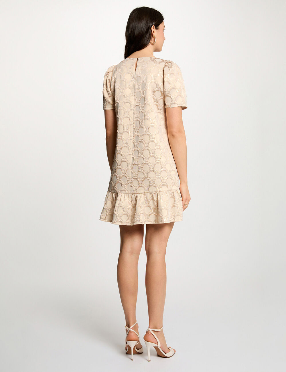 Vestido corto jacquard rosa pastel mujer