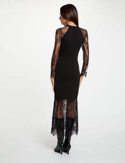 Vestido de punto cuello alto negro mujer