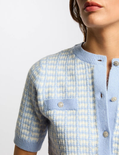 Cárdigan manga corta estampado azul cielo mujer