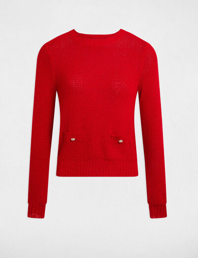 Jersey calado cuello redondo rojo mujer