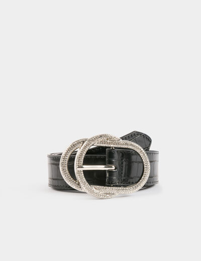 Cinturón cocodrilo con strass negro mujer