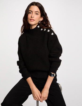 Jersey manga larga con botones negro mujer