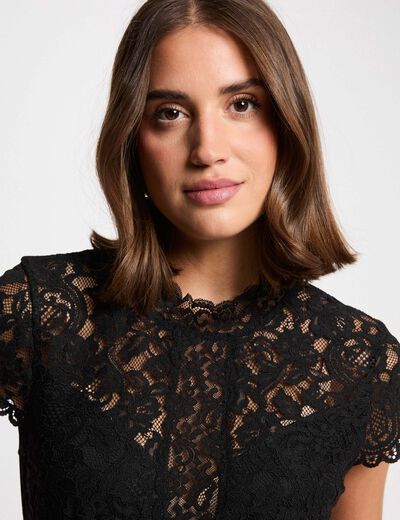 Body de encaje con cuello alto negro mujer