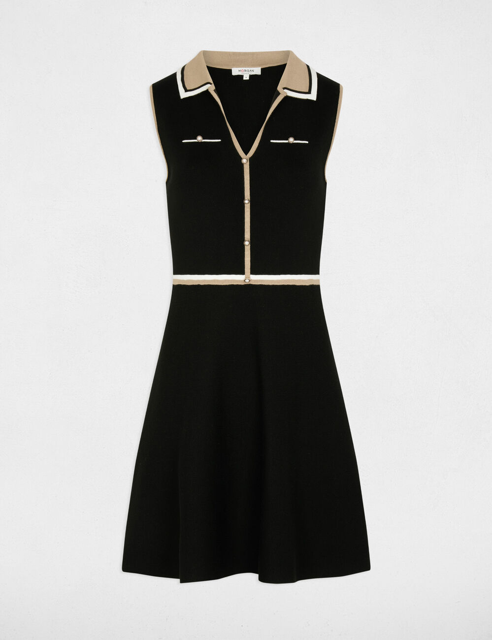 Vestido de punto con cuello vuelto negro mujer