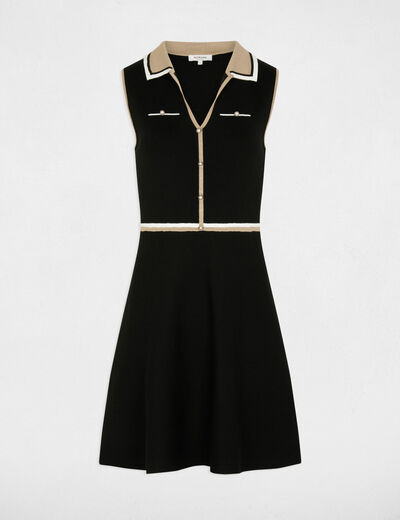 Vestido de punto con cuello vuelto negro mujer