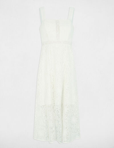 Vestido midi evasé encaje blanco mujer