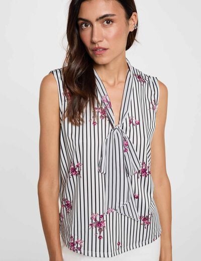Camiseta con cuello lazada multicolor mujer