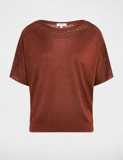 Jersey oversize con cuello en V marr&oacute;n co&ntilde;ac mujer