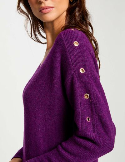 Vestido punto recto con ojales violeta mujer