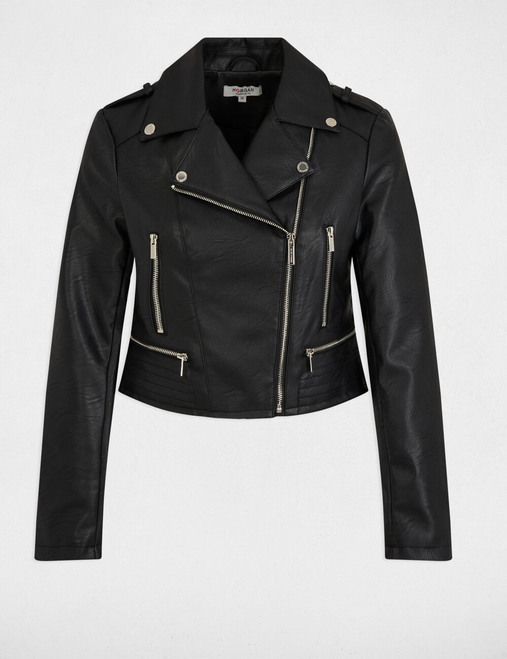 Chaqueta recta con cuello con muescas negro mujer