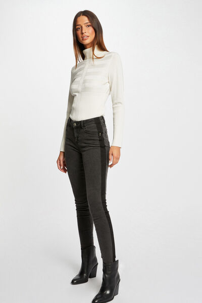 Vaquero skinny con bandas en el lado gris moyen mujer