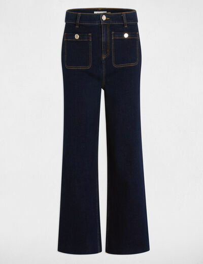 Pantalón pernera ancha denim crudo mujer