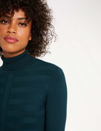 Jersey de cuello alto ajustado verde mujer