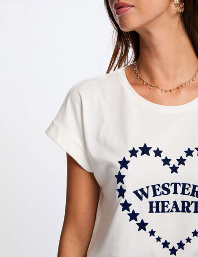 Camiseta recta con cuello redondo blanco mujer