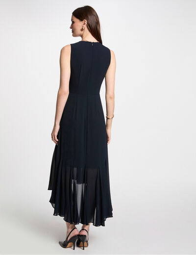 Vestido midi recto holgado azul marino mujer