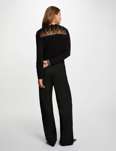 Camiseta cuello v encaje negro mujer