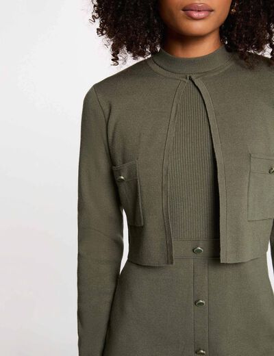 Vestido de punto efecto 2 en 1 verde caqui mujer