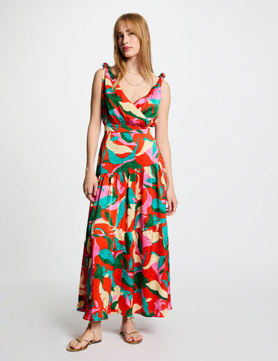 Vestido largo recto estampado multicolor mujer