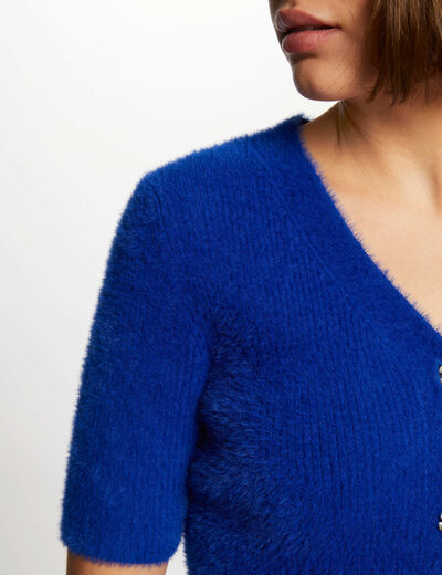 Jersey manga corta con botones azul eléctrico mujer