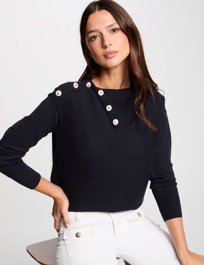Jersey cuello de solapa azul marino mujer