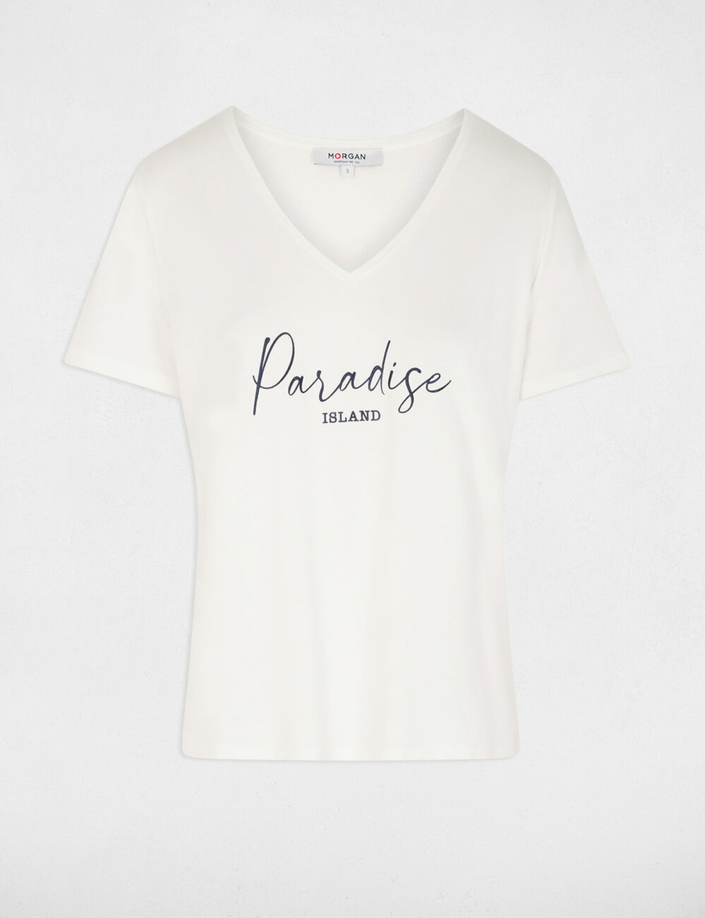 Camiseta cuello v manga corta blanco mujer
