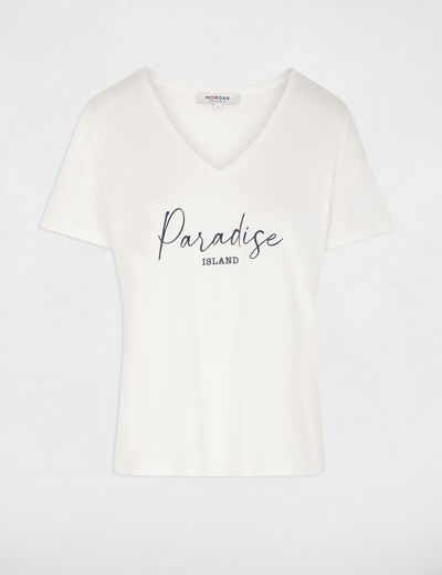 Camiseta cuello v manga corta blanco mujer