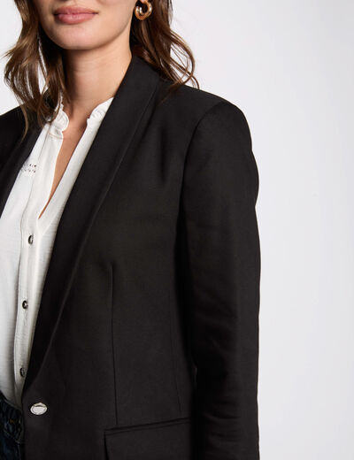 Chaqueta corta cuello chal negro mujer