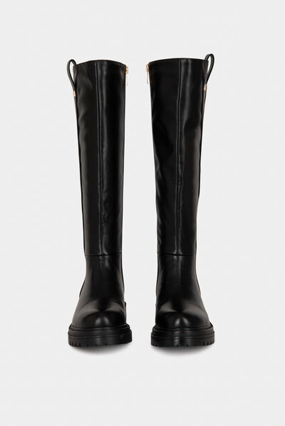 Botas planos con suela gruesa negro mujer