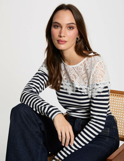 Camiseta manga larga rayas blanco mujer