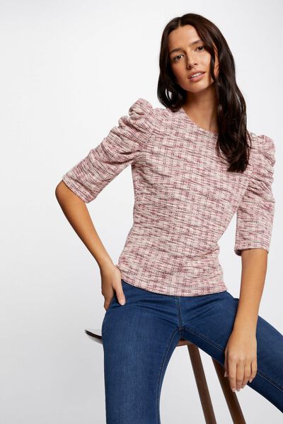 Camiseta manga 3/4 fruncida multico mujer