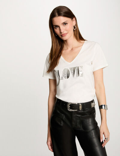 Camiseta con mensaje marfil mujer