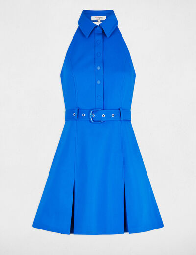 Vestido corto con pliegues azul eléctrico mujer