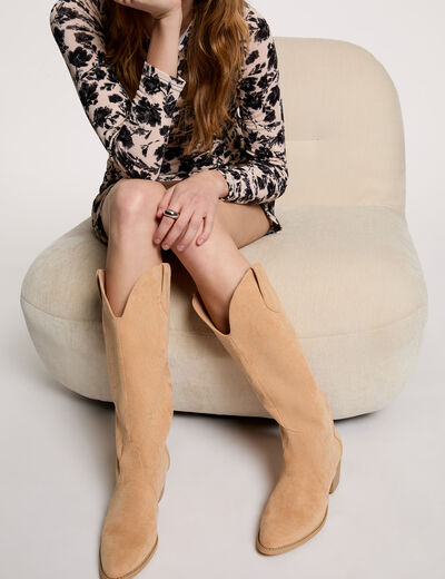 Bota western de ante beige mujer