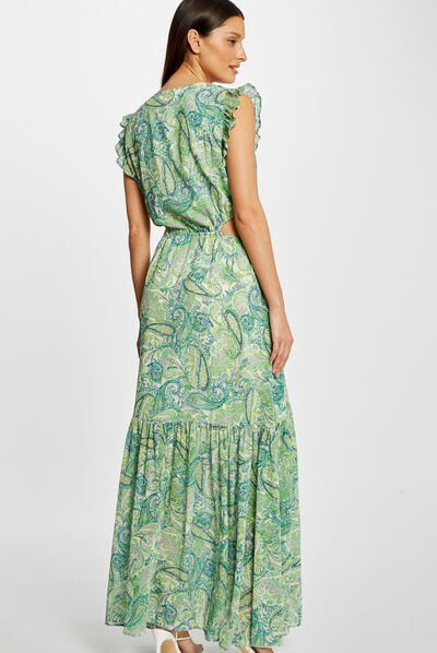 Vestido largo acampanado estampado multicolor mujer