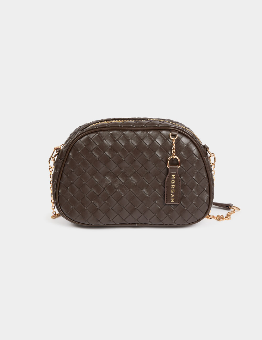 Bolso trenzado marr&oacute;n oscuro mujer