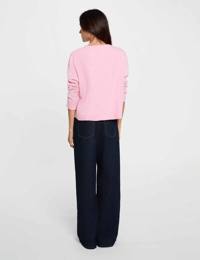 Jersey cuello redondo rosa pastel mujer