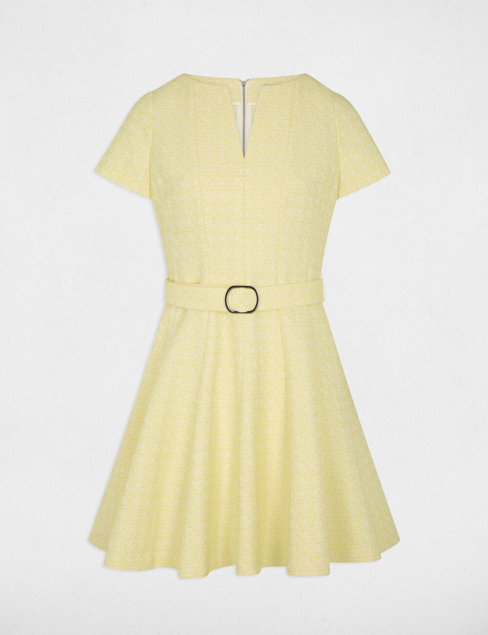 Vestido corto con cintur&oacute;n amarillo pastel mujer
