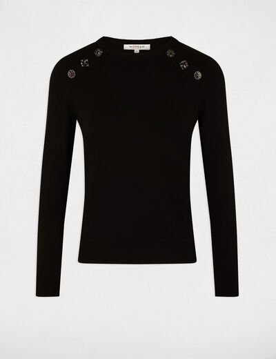 Jersey manga larga con botones negro mujer
